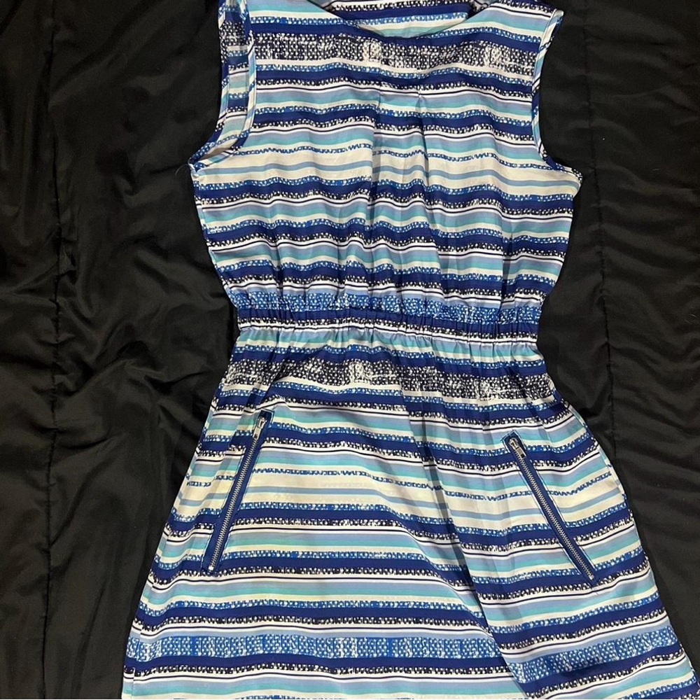 Pink blossom Blue and white striped dress